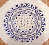 Nappe Ronde Pharaonique Oies De Meidoum Bleu - 32 Ko