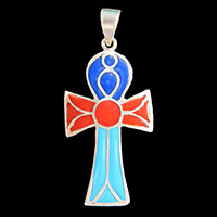 Bijoux Pharaonique Croix Ankh Avec Incrustation Turquoise, Lapis-Lazuli Et Cornaline - 24 Ko