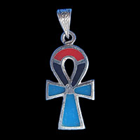 Bijoux Pharaonique Croix Ankh En Argent Avec Incrustation Turquoise, Lapis-Lazuli Et Cornaline - 30 Ko