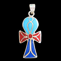 Bijoux Pharaonique Croix Ankh En Argent Avec Incrustation Turquoise, Lapis-Lazuli Et Cornaline - 24 Ko