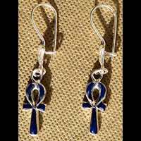 Bijoux Pharaonique  Boucles D'oreille Ankh : La Croix De Vie En Argent Avec Incrustation Lapis-Lazuli, Turquoise Et Cornaline - 60 Ko