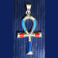 Bijoux Pharaonique Croix Ankh En Argent Avec Incrustation Turquoise, Lapis-Lazuli Et Cornaline - 36 Ko