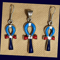 Parure Pharaonique Croix Ankh En Argent Avec Incrustation Turquoise, Lapis-Lazuli Et Cornaline - 50 Ko