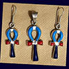 Parure Croix Ankh En Argent Avec Incrustation Turquoise, Lapis-Lazuli Et Cornaline