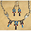 Parure Croix Ankh En Argent Avec Incrustation Turquoise, Lapis-Lazuli Et Cornaline