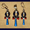Parure Pendentif Et Boucles D'oreilles Croix Ankh En Argent Avec Incrustation Turquoise, Lapis-Lazuli Et Cornaline