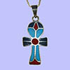 Bijoux Croix Ankh En Argent Avec Incrustation Turquoise, Lapis-Lazuli Et Cornaline