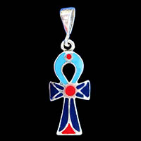 Bijoux Pharaonique Croix Ankh En Argent Avec Incrustation Turquoise, Lapis-Lazuli Et Cornaline - 29 Ko