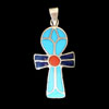 Bijoux Croix Ankh En Argent Avec Incrustation Turquoise, Lapis-Lazuli Et Cornaline