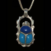 Bijoux Scarabe En Argent 800/1000 Avec Incrustation Turquoise Et Lapis-Lazuli - 30 Ko