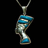 Bijoux Profil De Nfertiti En Argent Avec Incrustation Turquoise Sur Un Profil Et Avec Incrustation Lapis-Lazuli Sur L'autre Profil