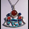 Bijoux Barque De L'Oeil D'Horus (Oudjat) En Argent Avec Incrustation Lapis-Lazuli, Turquoise Et Cornaline