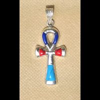 Bijoux Pharaonique Croix Ankh En Argent Avec Incrustation Turquoise, Lapis-Lazuli Et Cornaline - 16 Ko