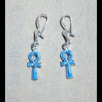 Bijoux Pharaonique Boucles D'oreille Ankh : La Croix De Vie En Argent Avec Incrustation Turquoise - 22 Ko