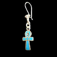 Bijoux Pharaonique Boucles D'oreille Ankh : La Croix De Vie En Argent Avec Incrustation Turquoise - 19 Ko