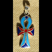 Bijoux Pharaonique Croix Ankh Avec Incrustation Turquoise, Lapis-Lazuli Et Cornaline - 45 Ko