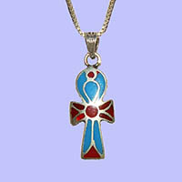 Bijoux Pharaonique Croix Ankh Avec Incrustation Turquoise, Lapis-Lazuli Et Cornaline - 27 Ko