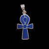 Bijoux Croix Ankh En Argent Double Face Avec Incrustation Turquoise Sur Un Cot Et Lapis-Lazuli De L'autre.