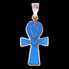 Bijoux Croix Ankh En Argent Double Face Avec Incrustation Turquoise, Lapis-Lazuli Et Cornaline Sur Un Cot Et Turquoise De L'autre.