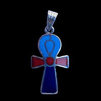 Bijoux Pharaonique Croix Ankh En Argent Double Face Avec Incrustation Turquoise, Lapis-Lazuli Et Cornaline Sur Un Cot� Et Turquoise De L'autre. - 27&nbsp;Ko