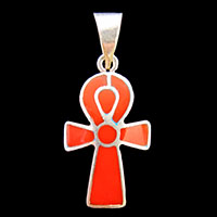 Bijoux Pharaonique Croix Ankh En Argent Double Face Avec Incrustation Cornaline Sur Un Cot� Et Lapis-Lazuli De L'autre. - 31&nbsp;Ko