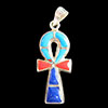 Bijoux Croix Ankh En Argent Avec Incrustation Turquoise, Lapis-Lazuli Et Cornaline