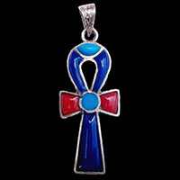 Bijoux Pharaonique Croix Ankh En Argent Avec Incrustation Turquoise, Lapis-Lazuli Et Cornaline - 30 Ko