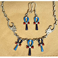 Collier Et Boucles D'oreilles Croix Ankh En Argent Avec Incrustation Turquoise, Lapis-Lazuli Et Cornaline - 51 Ko