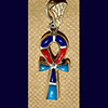 Bijoux Croix Ankh En Argent Avec Incrustation Turquoise, Lapis-Lazuli Et Cornaline