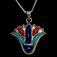Bijoux Pharaonique Lotus Argent Avec Incrustation Turquoise, Lapis-Lazuli Et Cornaline - 32 Ko