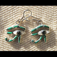 Bijoux Boucles D'oreille Oeil D'Horus (Oudjat) En Argent Avec Incrustation De Malachite - 55 Ko