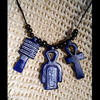 Collier Des 3 Amulettes: Noeud D'Isis Ou Noeud Tit + Pilier Djed + Cl Ankh N Statite - 64 Ko