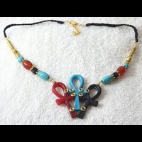 Bijoux Pharaonique Pendentif De 3 Amulettes Ankh En Rsine, Montage Cuivre Et Pierre, Cration Artisanale Lili Lotus Au Caire - 21 Ko